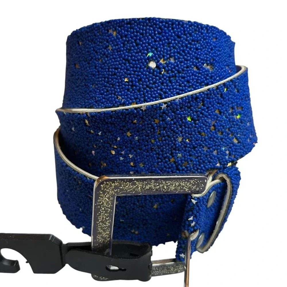 Cosplay Belt Y2K Cobalt Blue Star Glitter Wide Costume Sparkle Statement 46
